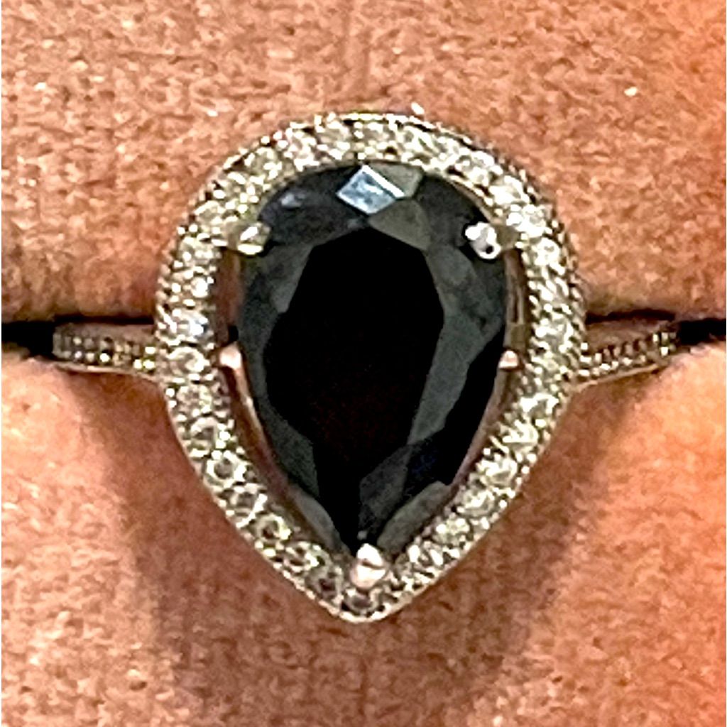 All Around Boutique Aab 925 Genuine Black Onyx Pear Halo Sz6 Nwot